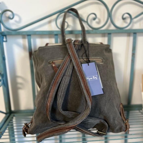🔥💜 New Myra Bag leather cowhide Backpack Canvas rug boho western tribal School - Picture 8 of 14
